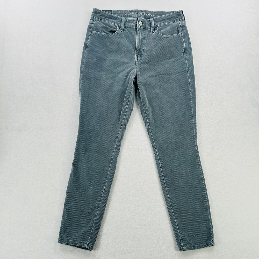 American Eagle Jeans Womens 8 Short Gray Green Corduroy Stretch Skinny 5-Pocket